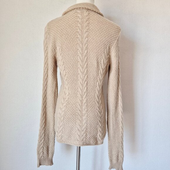 Loro Piana Made in Italy 100% Cashmere Cable Grid Knit Collar Cardigan Beige - Picture 8 of 15